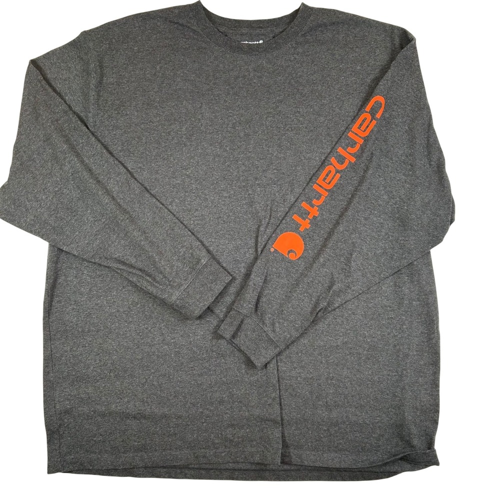 Carhartt Men Loose Fit Long Sleeve Logo Graphic T-Shirt Grey Orange TK0231-M 3XL
